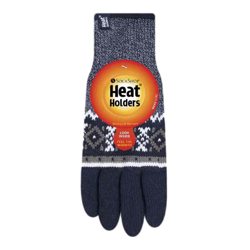 Mens Nordic Fairisle Knitted Fleece Lined Winter Thermal Gloves