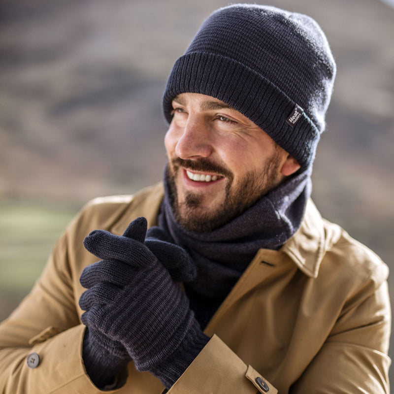 Mens Striped Patterned Fleece Lined Thermal Gloves for Winter
