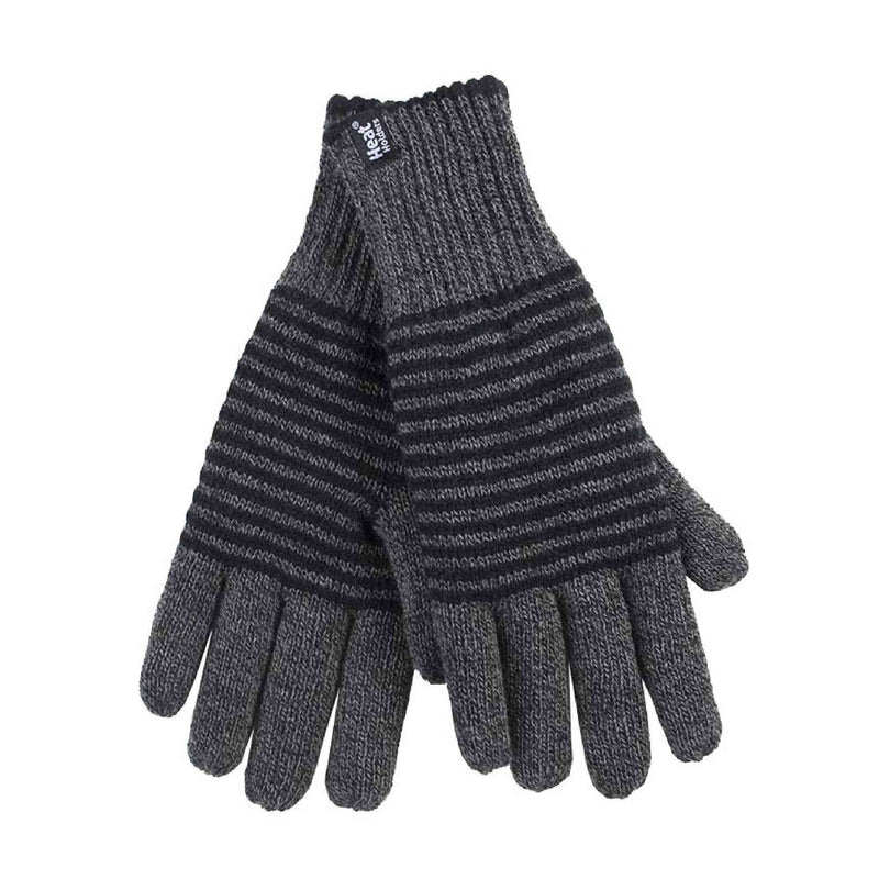 Mens Striped Patterned Fleece Lined Thermal Gloves for Winter