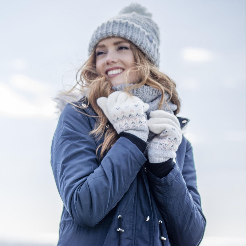 Ladies Fairisle Fleece Lined Knitted Warm Winter Thermal Gloves