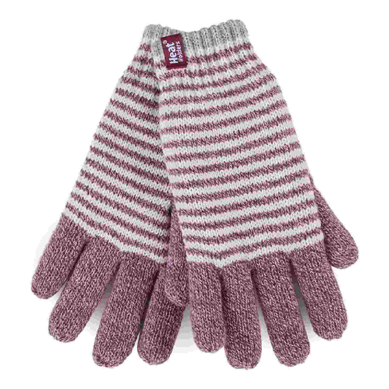 Ladies Striped Fleece Lined Knitted Warm Thermal Winter Gloves