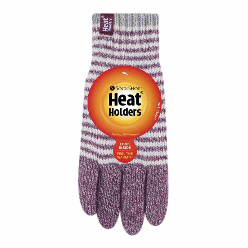 Ladies Striped Fleece Lined Knitted Warm Thermal Winter Gloves