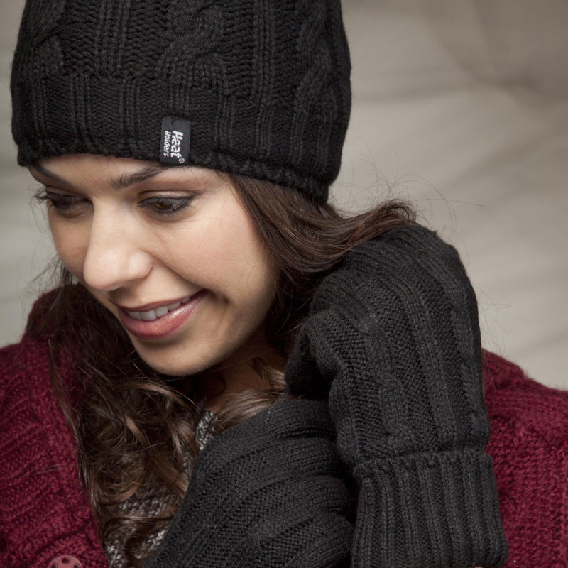 Ladies Cable Knit 2.3 Tog Fleece Lined Thermal Winter Gloves