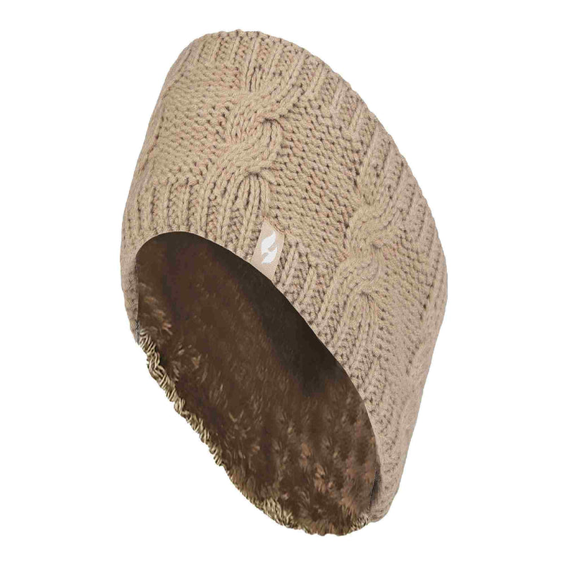 Ladies Cable Knitted Fleece Lined Thermal Winter Ear Warmer Headband