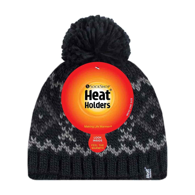 Mens Fleece Lined Thermal Winter Warm Beanie Bobble Hat with Pom Pom