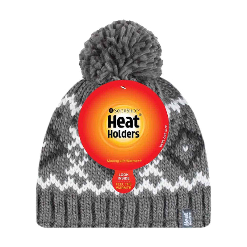 Mens Fleece Lined Thermal Winter Warm Beanie Bobble Hat with Pom Pom