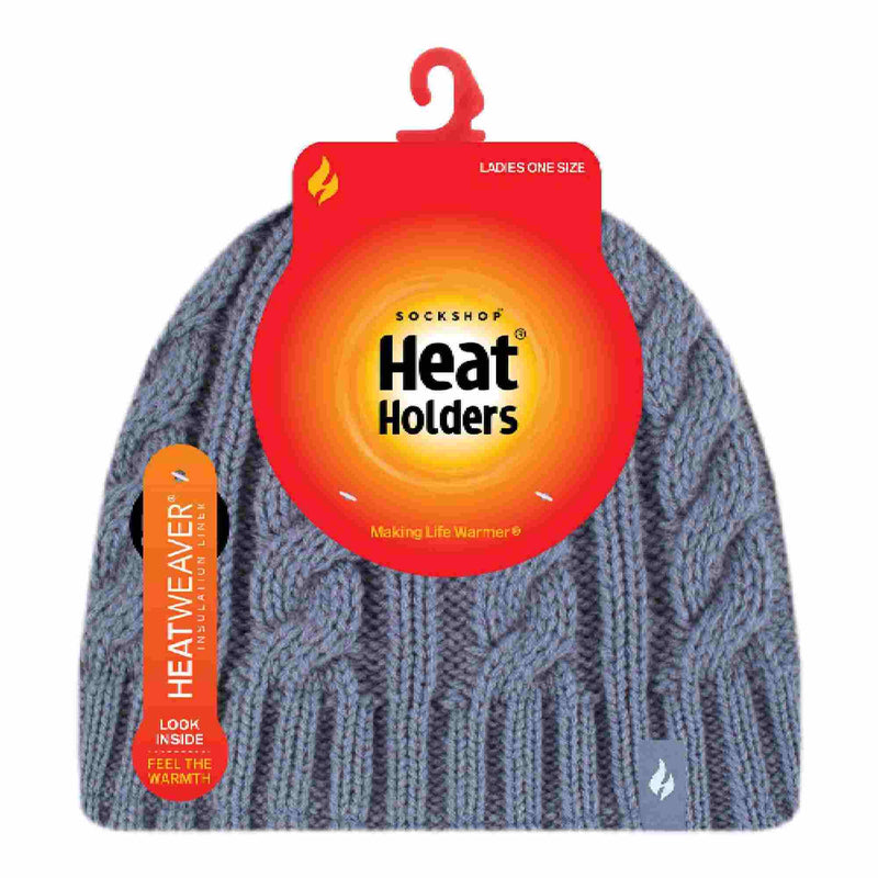 Ladies Cable Knit 3.4 Tog Fleece Lined Thermal Winter Hat