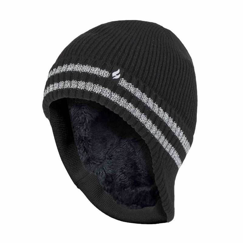 Mens Hi Vis Reflective Fleece Lined Thermal Winter Hat with Drop Neck