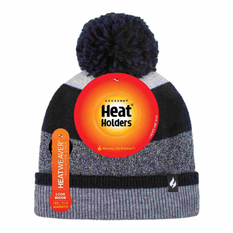 Ladies Warm Knit Fleece Lined Winter Hat with Pom Pom