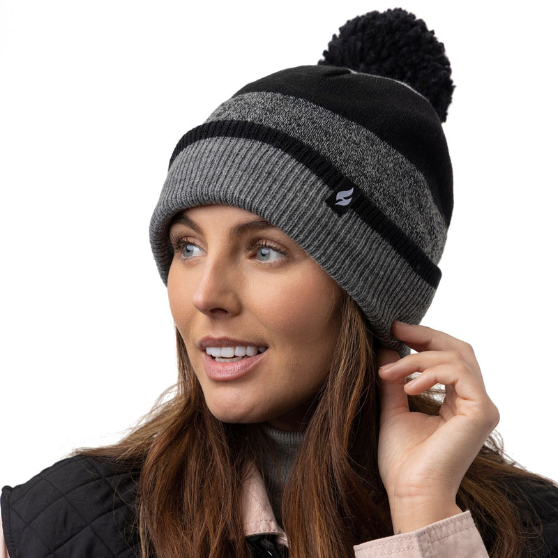 Ladies Warm Knit Fleece Lined Winter Hat with Pom Pom