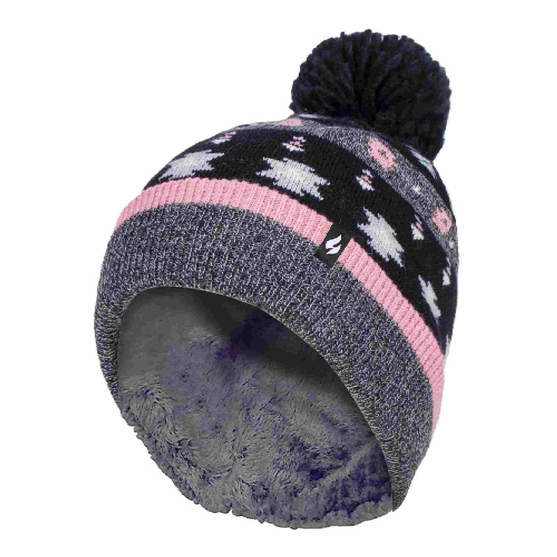 Ladies Warm Knit Fleece Lined Winter Hat with Pom Pom