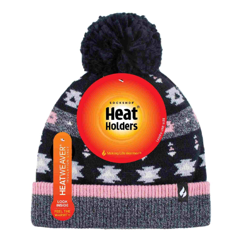 Ladies Warm Knit Fleece Lined Winter Hat with Pom Pom