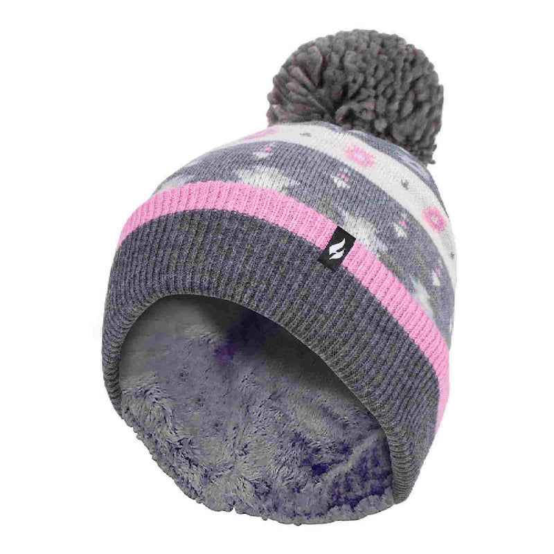 Ladies Warm Knit Fleece Lined Winter Hat with Pom Pom