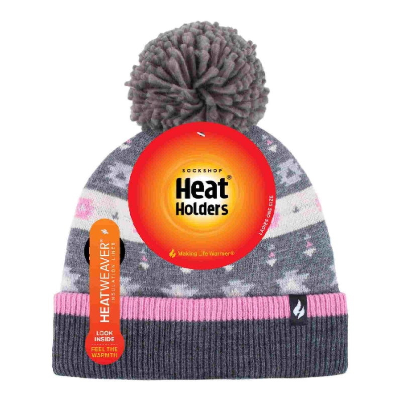Ladies Warm Knit Fleece Lined Winter Hat with Pom Pom