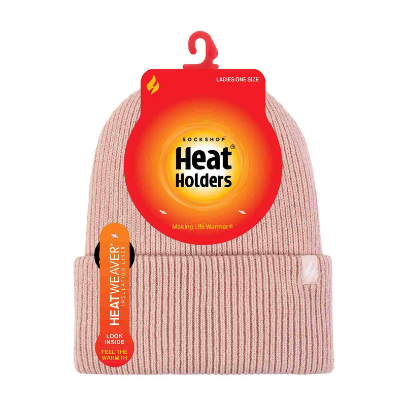 Ladies Fleece Lined Ribbed Thermal Turnover Hat for Winter