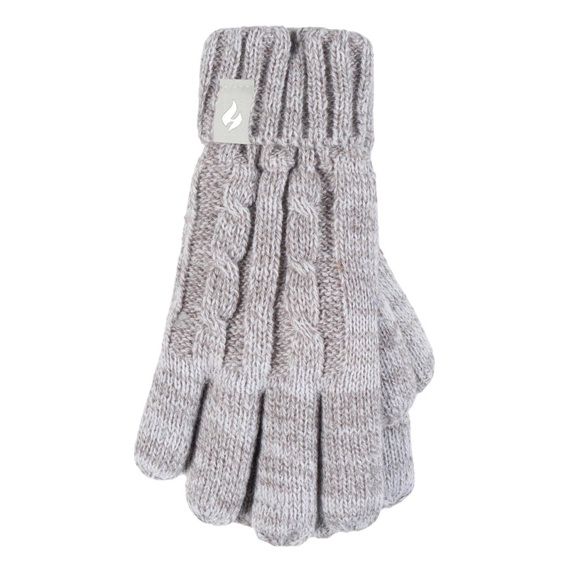 Girls Cable Knit Bobble Pom Pom Thermal Hat & Gloves Set