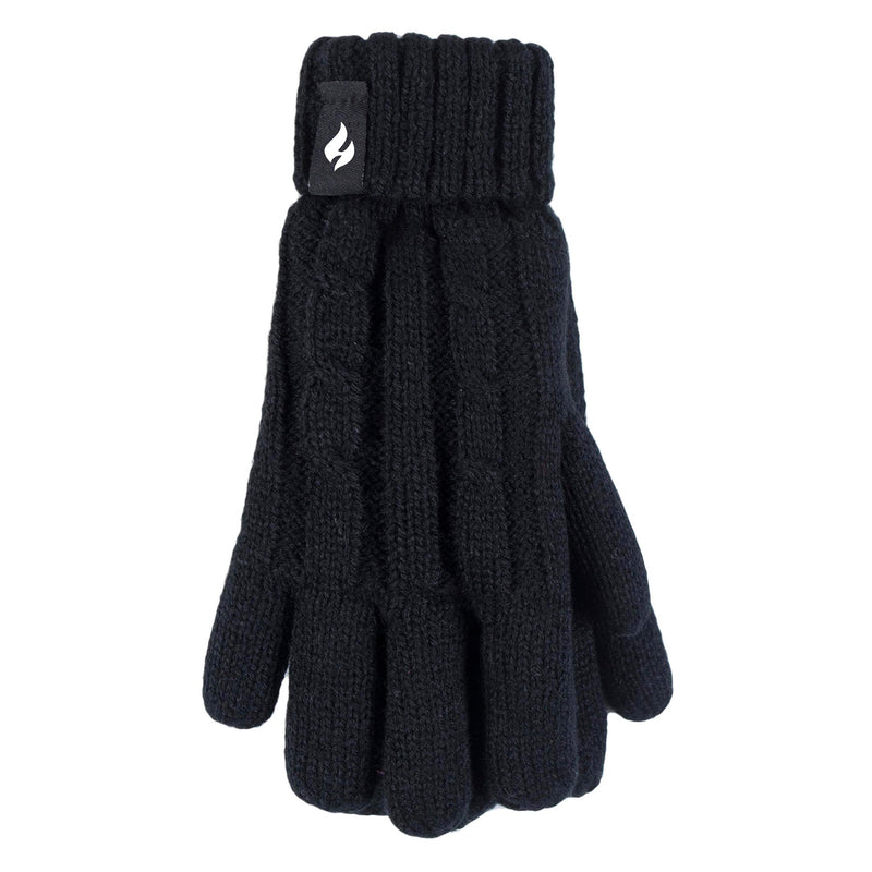 Girls Cable Knit Bobble Pom Pom Thermal Hat & Gloves Set