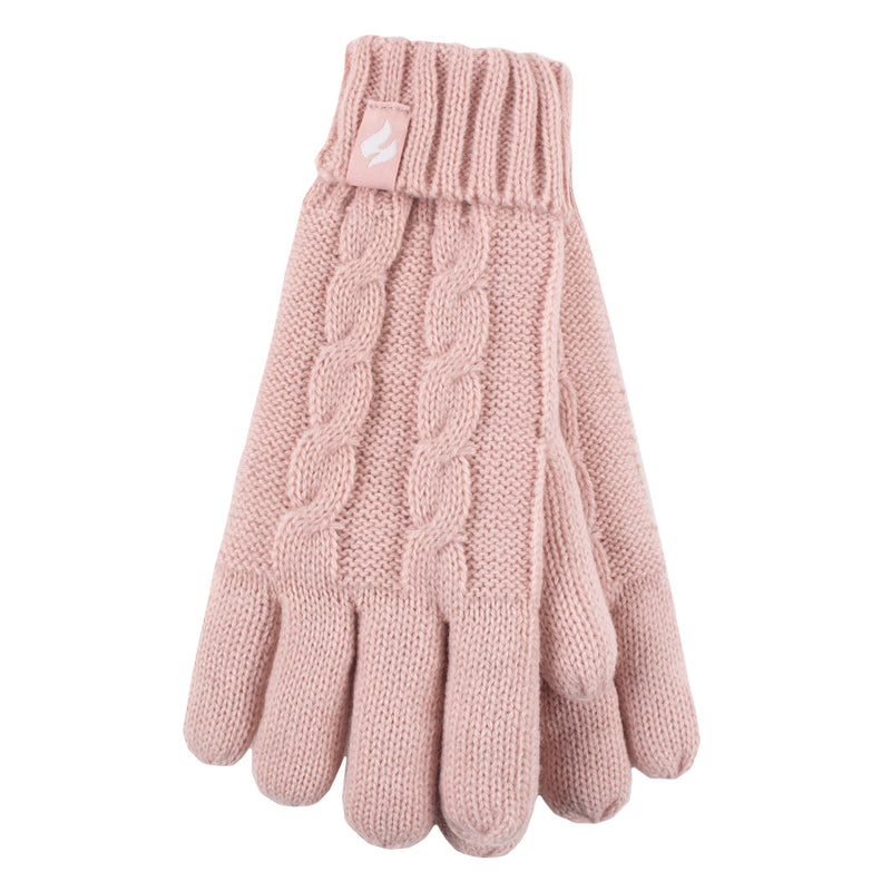 Girls Cable Knit Bobble Pom Pom Thermal Hat & Gloves Set