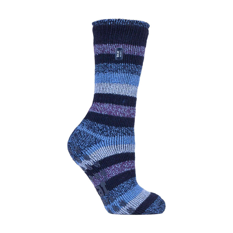 Ladies Striped Non Skid Thermal Slipper Socks with Grips