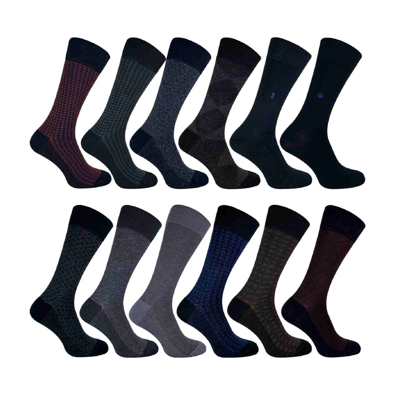 12 Pack Mens Luxury Bamboo Dress Socks Bundle