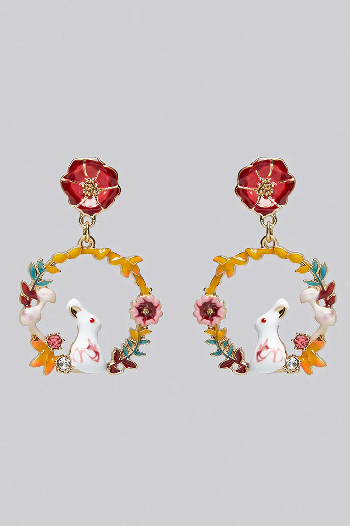 Buster Rabbit Floral Hoop Earrings