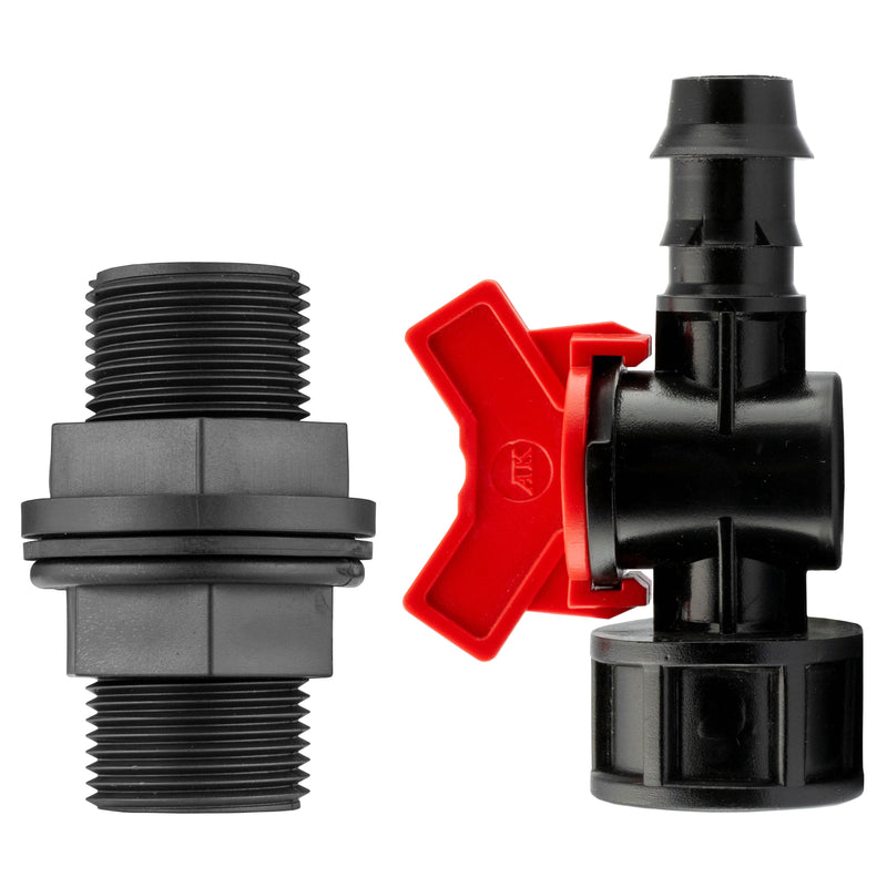¾” BSP Water Butt Fitting with 16mm Barb Irrigation Valve