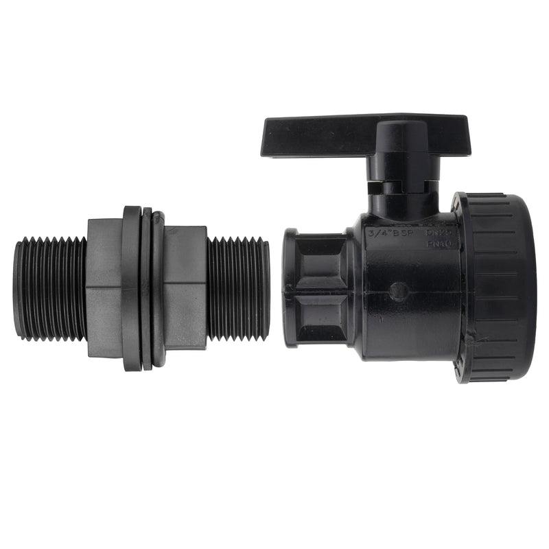 ¾” BSP Water Butt Fitting with ¾” BSPF Full Flow PP Valve