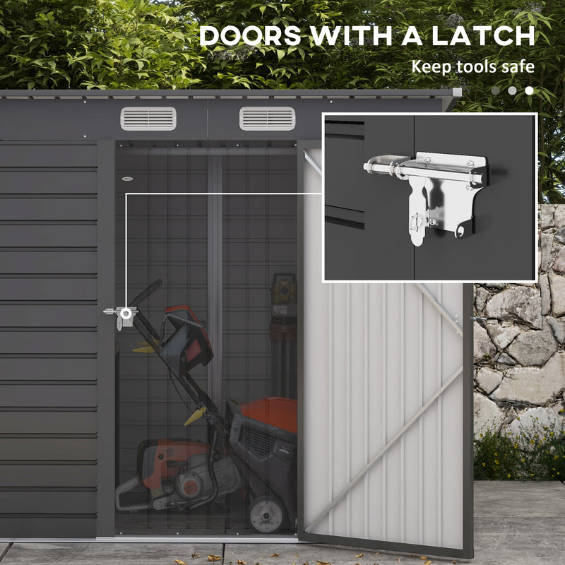 Outsunny 6.3 x 4.3FT Galvanised  Metal Garden Shed with Lockable Door, Grey