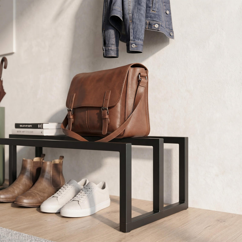 Roya Hall Set Shoe Rack, 5 Metal Hook Wall Rail Black 72 x 30 x 50.2 cm
