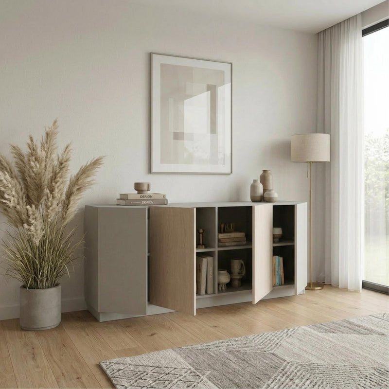 Victor Console Sideboard 4 Doors Sandstone Sonoma Oak White 170 x 42.1 x 80.3 cm