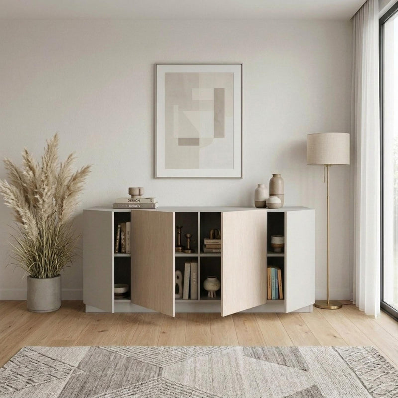 Victor Console Sideboard 4 Doors Sandstone Sonoma Oak White 170 x 42.1 x 80.3 cm