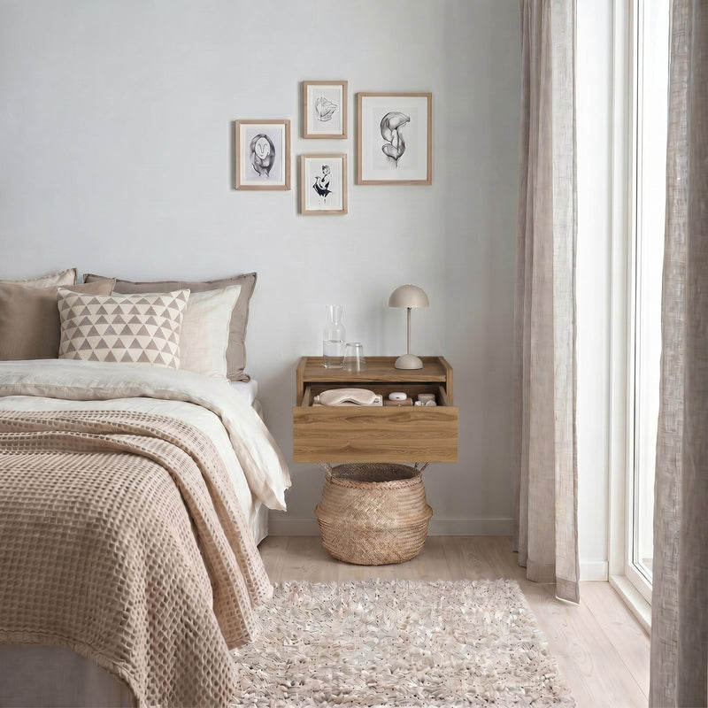 Brisa Floating Bedside Table with Drawer and Top Shelf