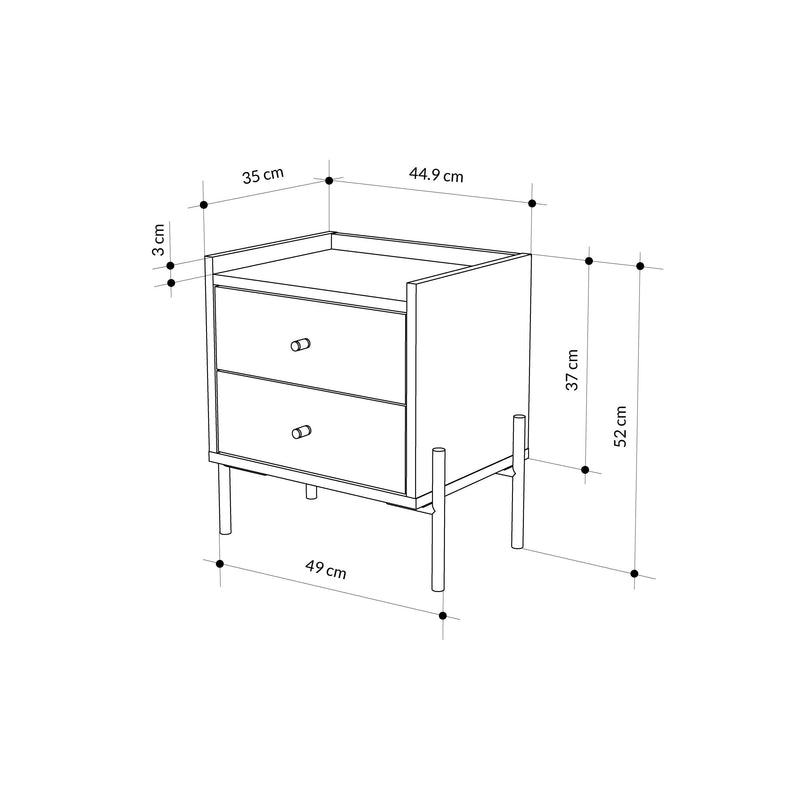 Malta Bedside Table with 2 Drawers