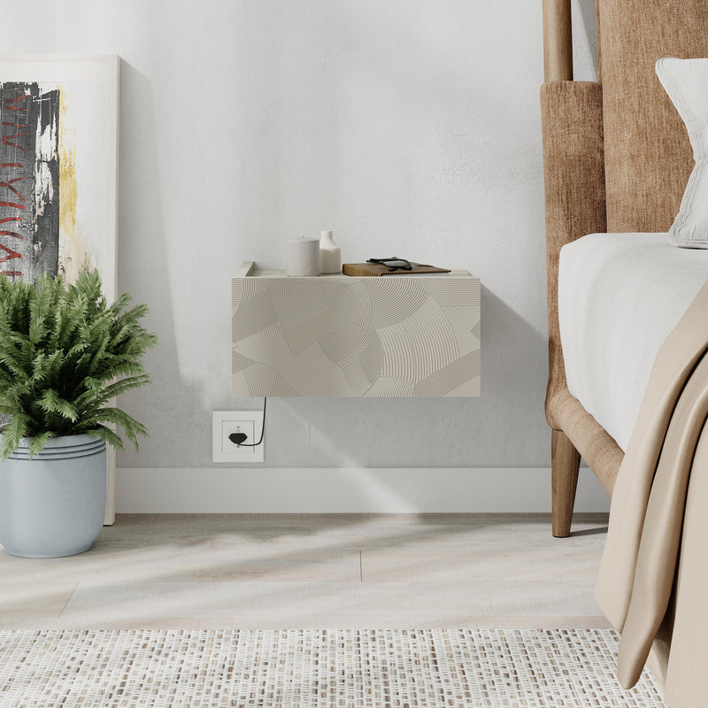 Onda Wall Mounted Nightstand with Drawer and LED