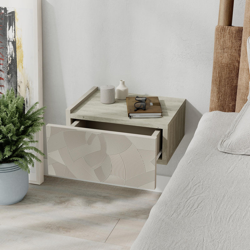 Onda Wall Mounted Nightstand with Drawer and LED