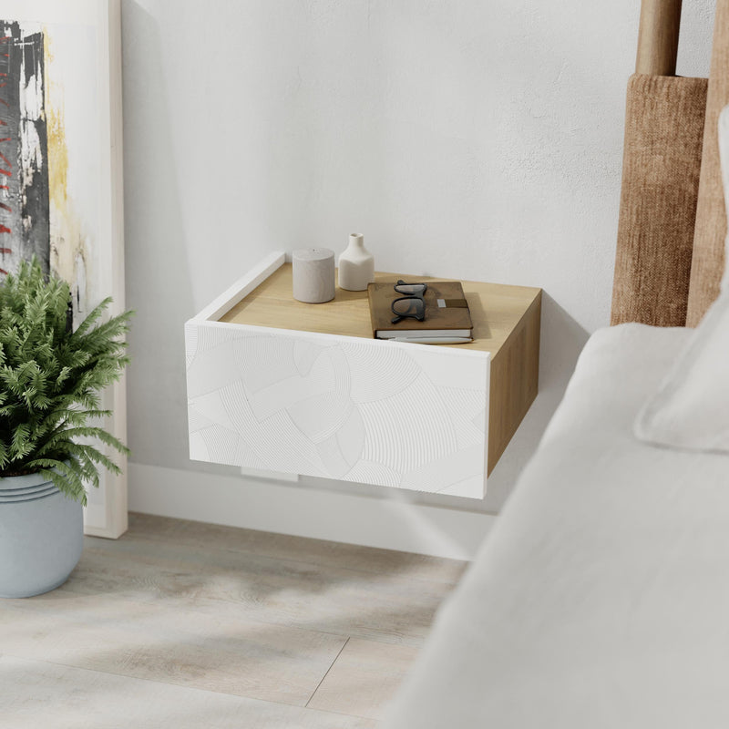 Onda Wall Mounted Nightstand with Drawer and LED