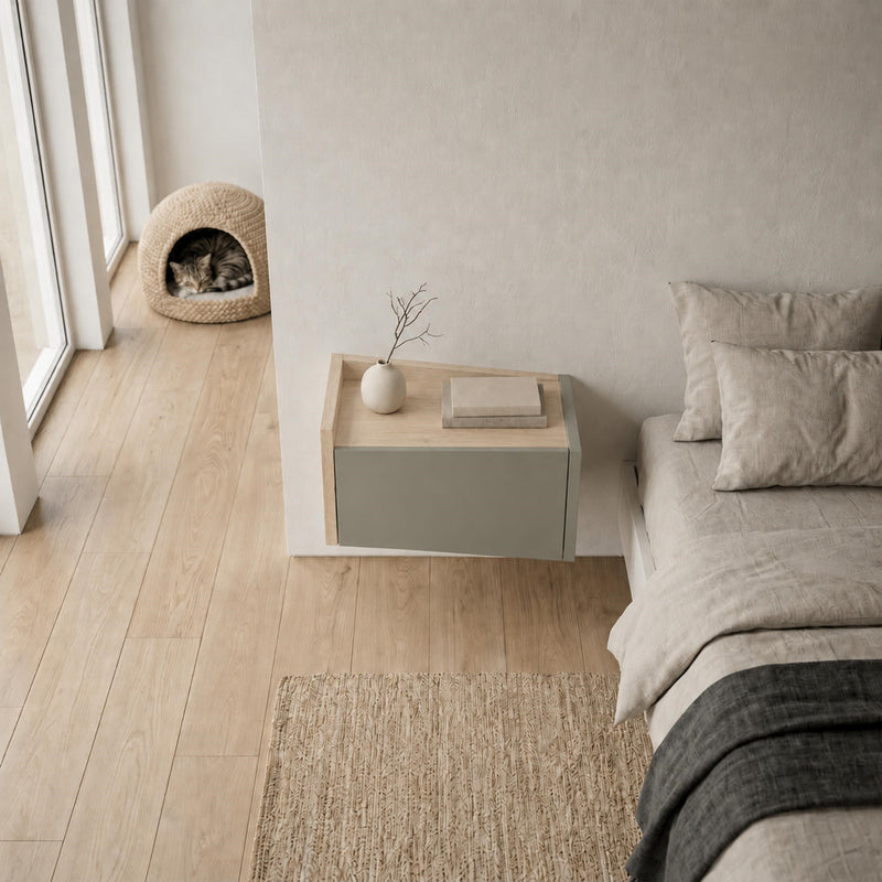 Diago Floating Bedside Table with Drawer and Top Shelf - Left