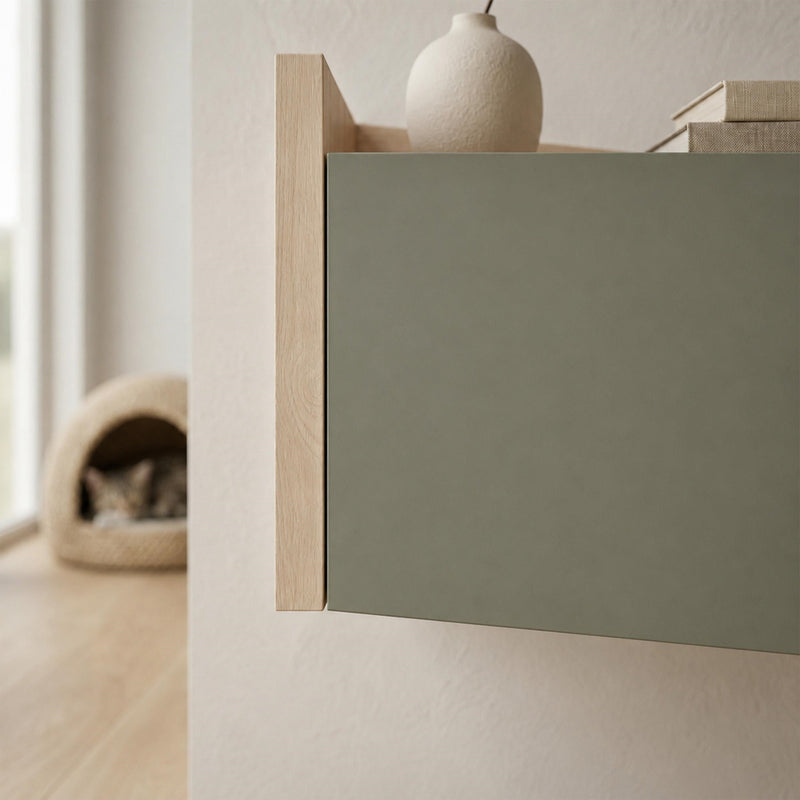 Diago Floating Bedside Table with Drawer and Top Shelf - Left