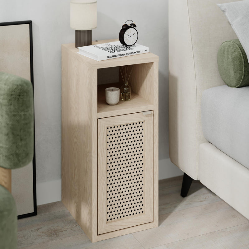 New Inca Bedside Table with Open Shelf & Cabinet