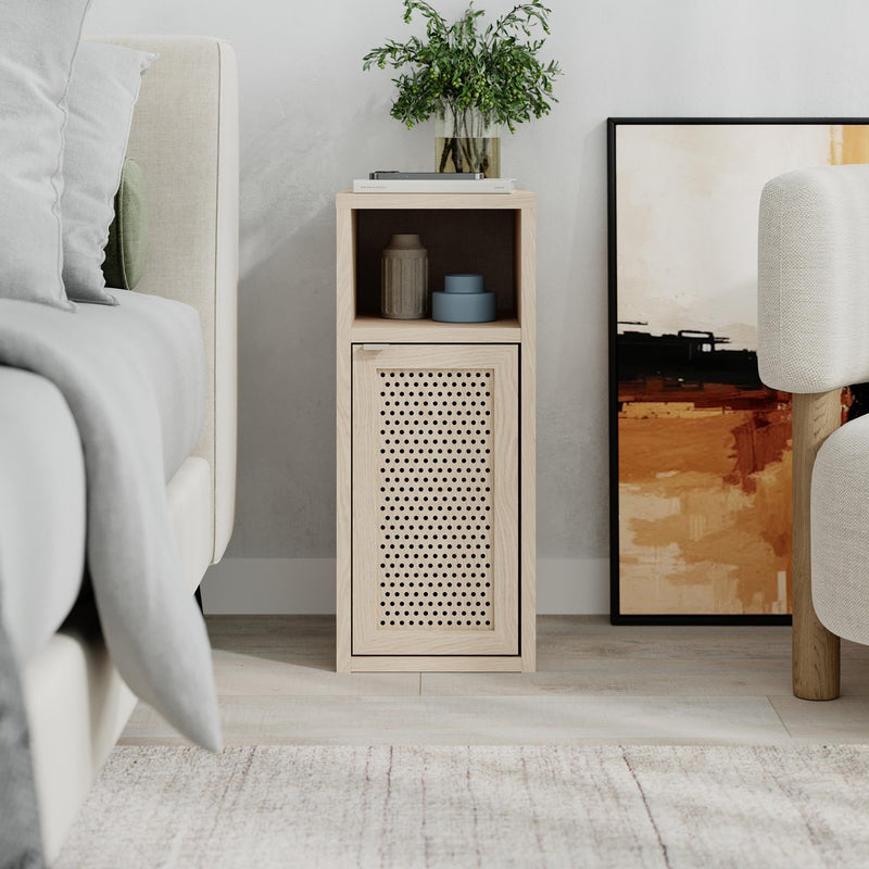 New Inca Bedside Table with Open Shelf & Cabinet