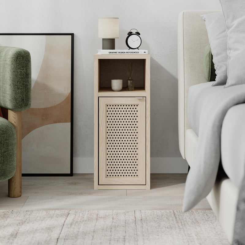 New Inca Bedside Table with Open Shelf & Cabinet