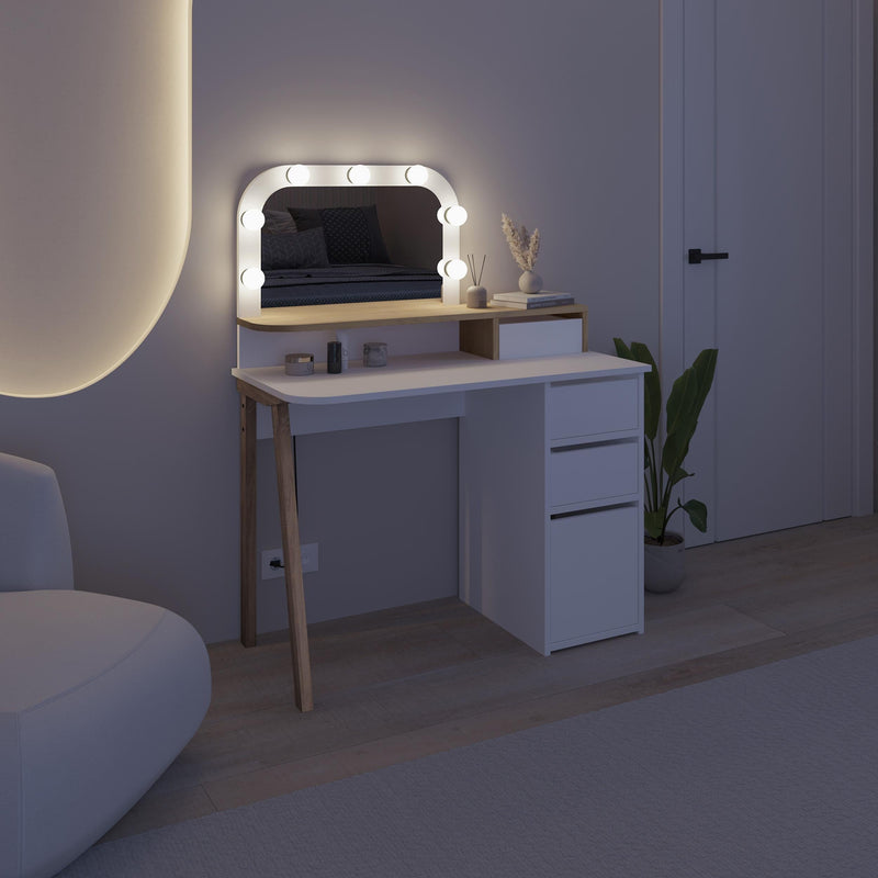 Avien Dressing Table Set – LED Mirror, 3 Drawers & Storage Cabinet