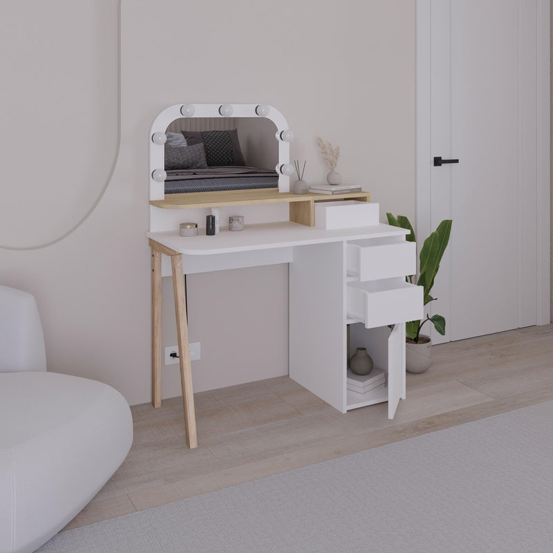 Avien Dressing Table Set – LED Mirror, 3 Drawers & Storage Cabinet