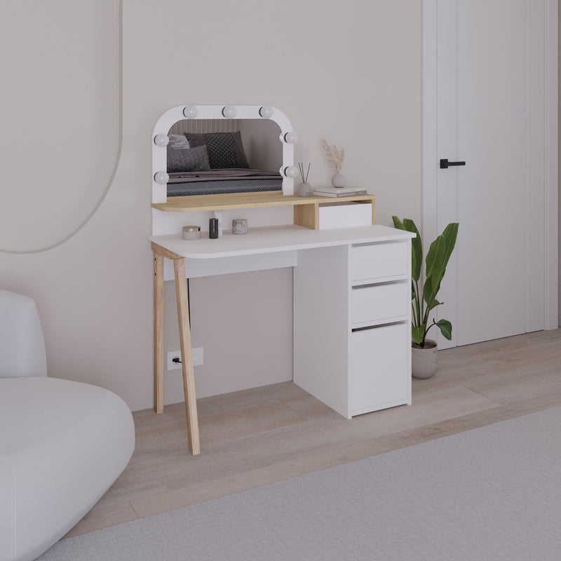 Avien Dressing Table Set – LED Mirror, 3 Drawers & Storage Cabinet