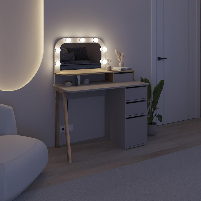 Avien Dressing Table Set – LED Mirror, 3 Drawers & Storage Cabinet