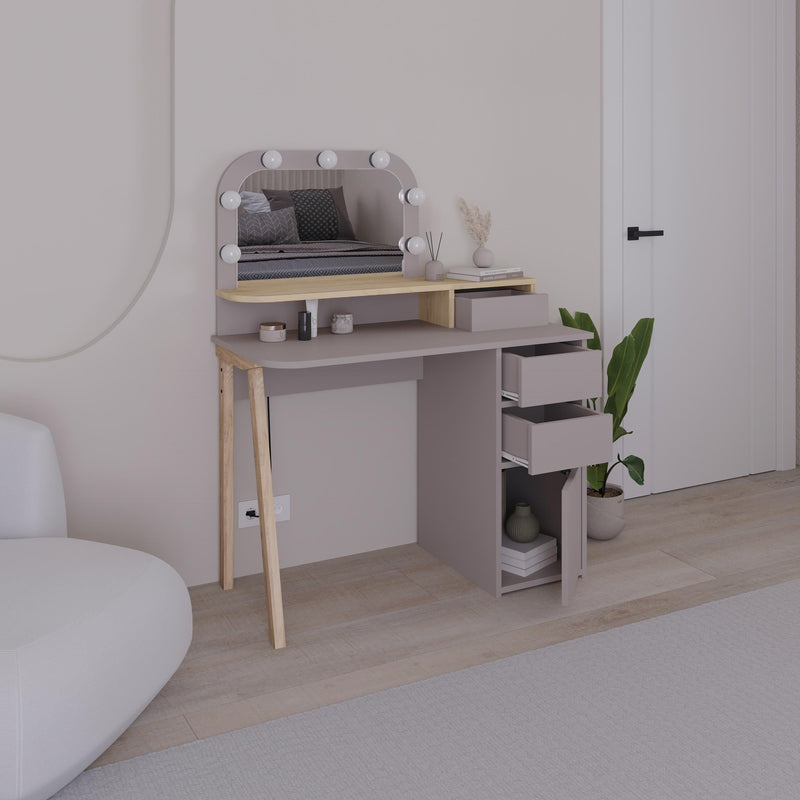 Avien Dressing Table Set – LED Mirror, 3 Drawers & Storage Cabinet