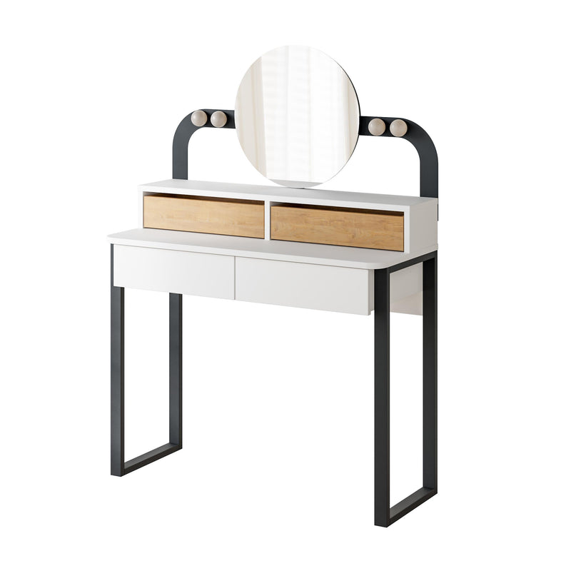 Lora Vanity Table with Round LED Mirror