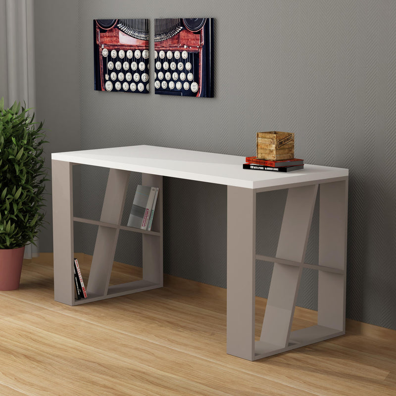Honey Modern Desk With Bookshelf Legs Width 137cm