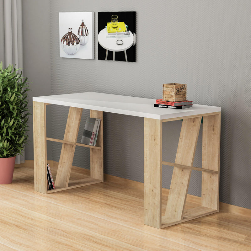 Honey Modern Desk With Bookshelf Legs Width 137cm