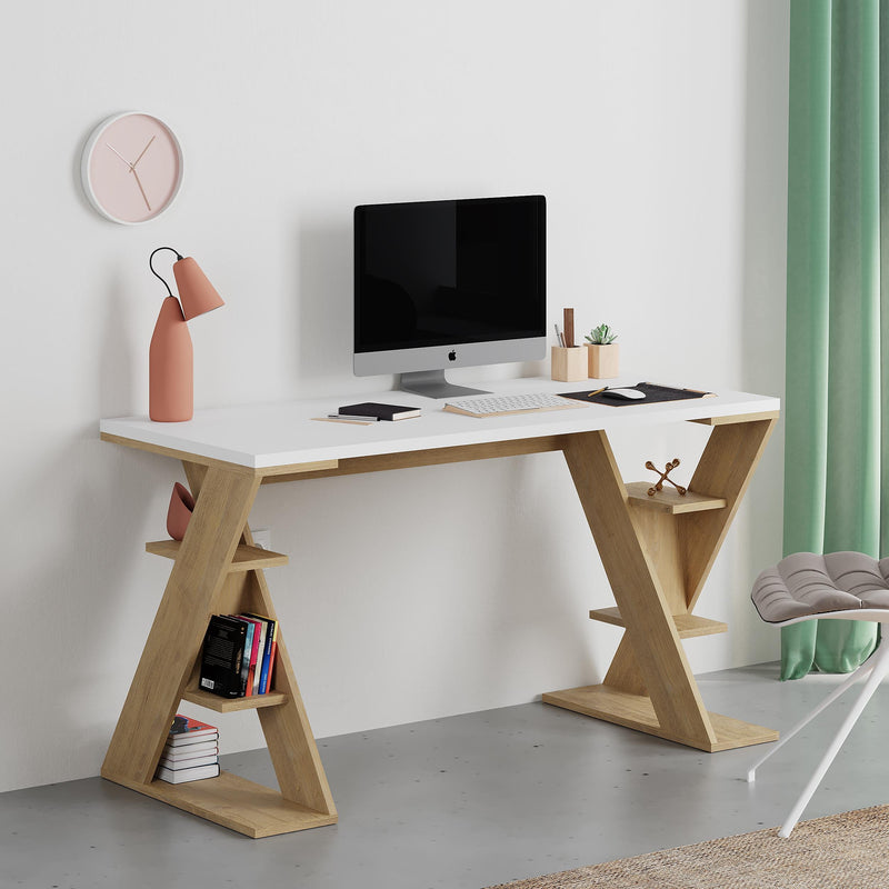 Papillon Modern Desk With Bookshelf Legs Width 137cm